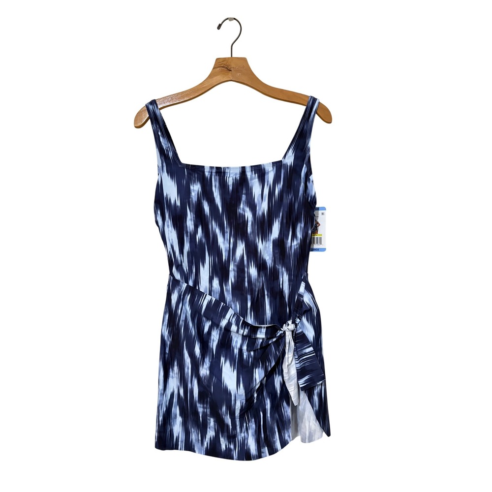 Anne Cole Blue White Abstract Print Swim Dress Large NWT